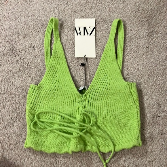 ZARA TIED KNIT TOP LIGHT GREEN - Picture 2 of 6